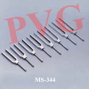 Nickel plated, prong length approx. from 115 mm. to 80 mm. for C 256 to C 512, with frequency marked. Supplied in a velvet lined wooden box with frequency 256 to 512. Cat. NO.  Set 344.01 Set of Eight 344.02 Set of Thirteen In highly calibrated, accurate frequencies or general for students