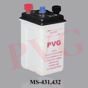 Large, multi plate type 2 V, hard rubber containers, screw terminals, without acid, uncharged. at 10 h rate Cat. No. Capacity Ah  432.01 20 432.02 45 432.03 60 432.04 75 432.05 100 432.06 120