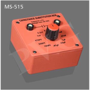 Housed in a tough unbreakable plastic box, With rotary selection switch and a pair of 4 mm socket terminals. Comprises twelve standard preferred value non-polarised capacitors from 100 pF to 0.47 µF. Tolerance ±2%. Values - 100 pF, 220 pF, 470 pF, 1 nF, 2.2 nF, 4.7 nF, 10 nF, 22 nF, 47 nF, 0.1 µF, 0.22 µF and 0.47 µF.