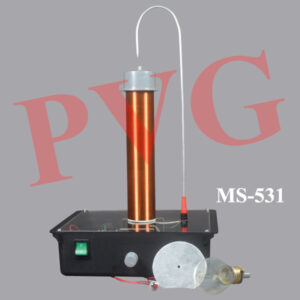 To demonstrate the High frequency, fully assembled bench top model, produces arc up to 25 mm. or even more. Consist of High frequency generator having 400 turns of copper wire, and a ball electrode, supplied complete with all the necessary accessories