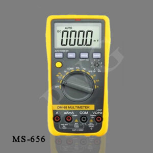 Accurate, Higher Grade, More Functions Salient Features: • 3¾ Digital Multimeter • COMS, TTL Logic Test • Large LCD display makes reading clear • No Power-OFF under natural operation • Data Hold, Max. / Min. Value Hold • Capacitance, Frequency / Duty Cycle,Temperature and Transistor Test Standard Accessories : Test Leads, Battery, Manual, TP 01 Temperature Probe Dimension : 170(H) x 86(W) x 35(D)mm DC Voltage AC Current Frequency AC Voltage Resistance Temperature DC Current Capacitance Basic Functions Range Technical Data Basic Accuracy 0.1mV ~ 1000V 0.1uA ~ 10A 0.1Hz ~ 30MHz ±(0.5% + 4digit) ±(1.5% + 5digit) ±(0.5% + 4digit) 0.1mV ~ 750V 0.1Ω ~ 40MΩ -40°C～1000°C ±(0.8%+ 6digit) ±(0.8% + 1digit) ±(0.8% + 4digit)