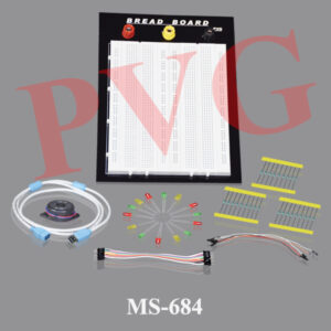Kit comprises following Components : • 1pcs USB Cable • 1pcs Breadboard mounted • 12 pc.Jumper Wire • 1pcs Active Buzzer • 1pcs Tilt Switch • 5pcs Yellow LED • 5pcs Blue LED • 5pcs Green LED • 5pcs Red LED • 5pcs Female-to-male Wire • 30 Pc. Resistor of five different values,10,100,200, 1 K ohm, 2 K ohms,5 k Ohms