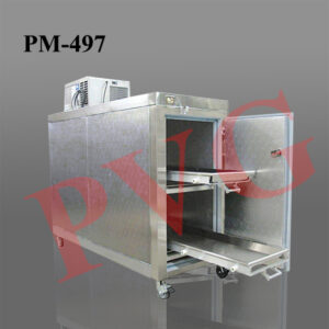 Used for storing cardaverous under very low temperature, cold conditions in order to preserve organs/body for longer time. Temperature range is -15°to-20°C • Drop in self-contained refrigeration system with digital thermometer and easy to adjust temperature controller. • Heavy-duty chrome plated hardware for long lasting use. • Supplied fully assembled; simply plug unit into an outlet and the unit is operational. Feature: • Telescopic rack system. Fabricated of extruded aluminum with nylon rollers. • Heavy gauze stainless steel removable trays with good finish. • Casters: (4) 6in/15cm diameter casters. • Full length interior roller racks. • 220-230V/50-60Hz/1Ph power supplies