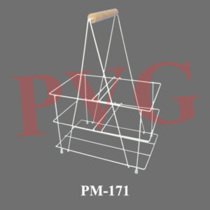 Powder coated, mild steel wires, with carrying handle and four rubber feet, strong enough to accommodate two bottles of capacity 3 litre each. Dimensions: Lenth x Breadth x Height 335x195x435 mm.