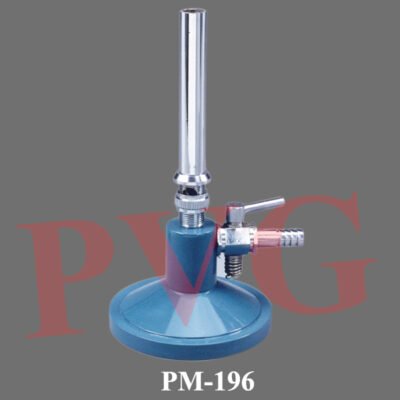 2.BUNSEN BURNER WITH STOPCOCK PM-200   Used for Heating purpose in Labs. PVG manufactured Burners are with Heavy stable powder coated cast iron base and Thick Gauze Nickel plated Brass Pipe. Airflow of Glas is regulated  with Brass Air Stopcock. .A spare nozzle is fixed in base for easy replacement. PVG Burners are economical, Durable with long life. &nabs;