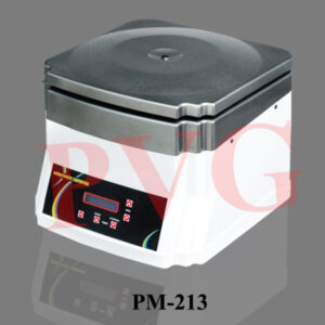Light weight lid to avoid accident due to heavy weight metallic lids during operations . Stable and low noise . No vibrations. Motor fitted on anti vibration spring pads. supported with rubber covering from inside and out side. Compact, Microprocessor based, digital. Rust proof ABS Plastic injection moulding body with metallic protection bowl. Lid lock for safe drive. Equipped with 0-99 minute timer. 2 lines of 16 character LCD display of r.p.m., R.c.f, for set and run time. Programmable speed regulator from 500 to 4400 r.p.m. in interval of 100 r.p.m. Last test parameter recall and displays automatically on LCD Technical Specifications Max. Speed   4400 r.p.m. Motor Universal Motor (with carbon brushes) 1/8 H.P. Power   AC 220V 50Hz ±10% Dimensions L 395 mm. x W 360 mm. x Ht. 280 mm. Mass 12.5 kg. App. Accessories With Stainless Steel tube carriers, suitable Glass/PVC centrifugal tubes, head puller, spanner and rubber cushions Type Nos. of holes x Tube volume swing out 8 x 15ml. swing out 16 x  vacuutainers swing out 16x12x75mm./12x100mm.glass tubes Angle 12 x 15ml.
