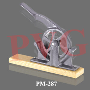 Machine used for softening corks by rolling. Cast iron with handle and fixed on wooden base can accommodate corks up to diameter 32 mm.