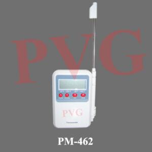 Hand held, accurate and easy to use, battery operated and with built in sensor. Reading displayed on 3 1/2 digit LCD of 12.5 mm height. Range - 50 °C to + 150 °C x 0.1 °C. - 58 °F to 302°F x 1 °F. Accuracy ± 1°C in°C range ± 2 °F in°F range. Power requirements 9 V battery Dimensions 145x46x30 mm lengthxwidthxheight Mass 150 gms (approx.)