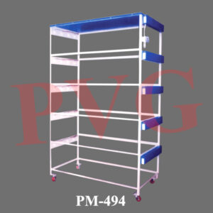 PM-494 TISSUE CULTURE RACK Tissue culture is the growth of tissues or cells in an artificial medium separate from the parent organism. This technique is also called micro propagation. This is typically facilitated via use of a liquid, semi-solid, or solid Growth medium, such as broth or agar. Tissue culture commonly refers to the culture of animal cells and tissues, with the more specific term plant tissue culture being used for plants. Tissue culture rack are very useful for various types of tissue culture plants and other tissue culture work in tissue culture room Tissue culture rack made of Mild steel  tubular pipe frame / Mild steel  slotted angle frame as may be required. Frame and shelf are duly powder coated in steel frames. Distance between each shelf is  adjustable 16" to 18" 36 W / 40 W flicker free fluorescent light per culture shelf for each rack. Energy saver with individual switching arrangement for each shelve. Each shelf can be fitted with 3mm thick Sunmica sheet / hylem sheet / glass / acyrilic sheet on the top top of shelf surface . UV germicidal light can be fitted for each shelf of Tissue culture rack .