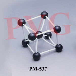 Lattice type is hexagonal close packing comprises 17 spheres and 29 flexible links. Mounted in acrylic case and loose in velvet lined wooden box.