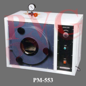 Double walled, painted mild steel outer body and stainless steel inner chamber, inter space between two filled with glass wool fibre insulation, circular door with glass window for easy viewing, door closed by bakelite knob, door fitted withO- shaped seal to avoid any leakage. Body fitted with a pressure gauze and thermometer. Heating by nickel chromium wire. Front panel at right side, provided with mains indicator lamp, on/off switch and temperature regulator. Supplied with 1.5 m three core mains cable to use on 220 V 50 Hz AC.