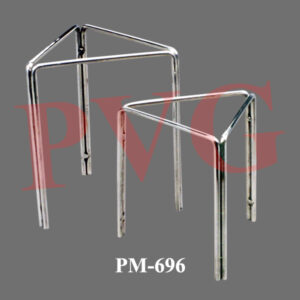 Heavy cast iron triangular top in black paint finish and chrome plated mild steel legs. Height mm........ 150 200