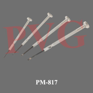 Round shape, nickel plated steel, with revolving head, serrated handle. Blade width 3 mm.