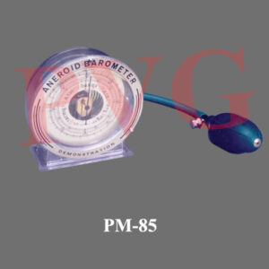 Barometer housed in a transparent perspex case for the easy and clear viewing of the movement by students. Works by a pressure bulb.