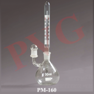 Suitable for determining the density. Supplied complete with pocket thermometer Cat. No. Capacity ml. Tolerance(± ml.) 160.01 25 1 160.02 50 2