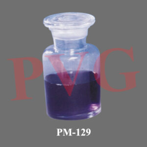 Clear soda glass, with ground in dust proof glass flat head stoppers. Cat. No.  Capacity ml. Pack Qty. 129.01 30 10 129.02 60 10 129.03 125 10 129.04 250 10 129.05 500 10 129.06 1000 4 129.07 2000 4