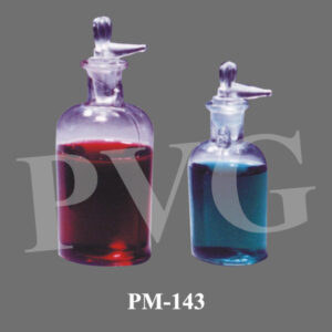 Clear Soda or Borosilicate glass with ground in glass stopper. Cat. No.  Capacity ml. Pack Qty. 143.01 15 10 143.02 30 10 143.03 60 10 143.04 125 10
