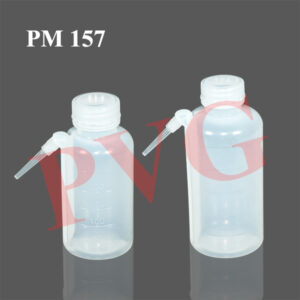 Low density polyethylene, translucent and unbreakable. With built in delivery tube making it a one-piece wash bottle. Graduated on the outer surface to give an approximate idea about the volume of solution filled or dispensed. Cat. No. Capacity ml. 157.01 125 157.02 250 157.03 500